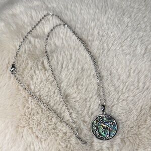 Silver Pendant Necklace with Abalone Inlay